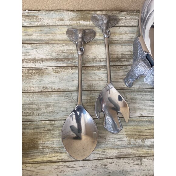Vintage Elephant Salad Bowl with Servers Safari Wildlife Serving Set - Picture 5 of 14